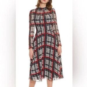 Eliza J Plaid Sheer Chiffon Midi Dress Women's Size 2